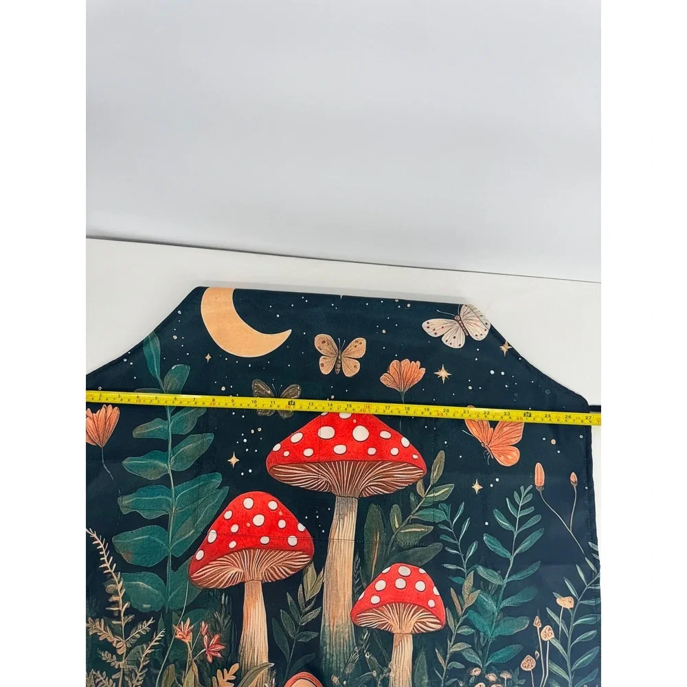 Mushroom Celestial Forest Apron Green Red Cottagecore Whimsical‎ Kitchen Bib